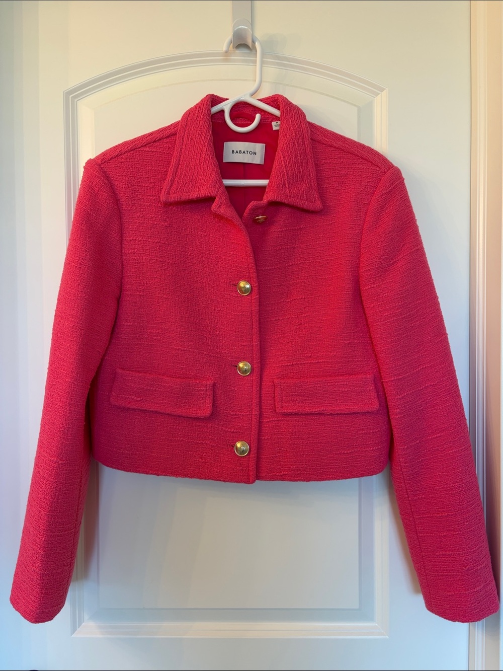 Babaton by Aritzia Textured Tweed Bright Pink Cropped Blazer